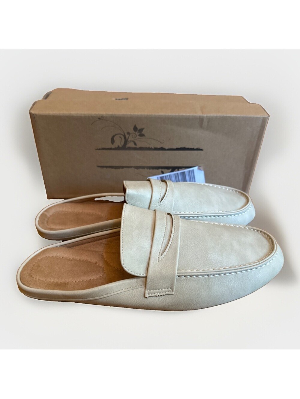 NEW Harence Mule Loafers Slip-On Comfort Beige Flats Women's US Size 8